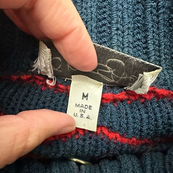 Marie St. John Vintage 1980s Buttoned High Neck Sweater‎ Red Blue sz Medium - Picture 8 of 9